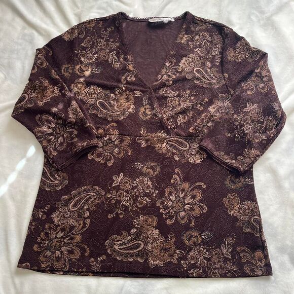 Vintage Y2K whimsygoth fairy indie brown top with glitter paisley floral design - Picture 2 of 7